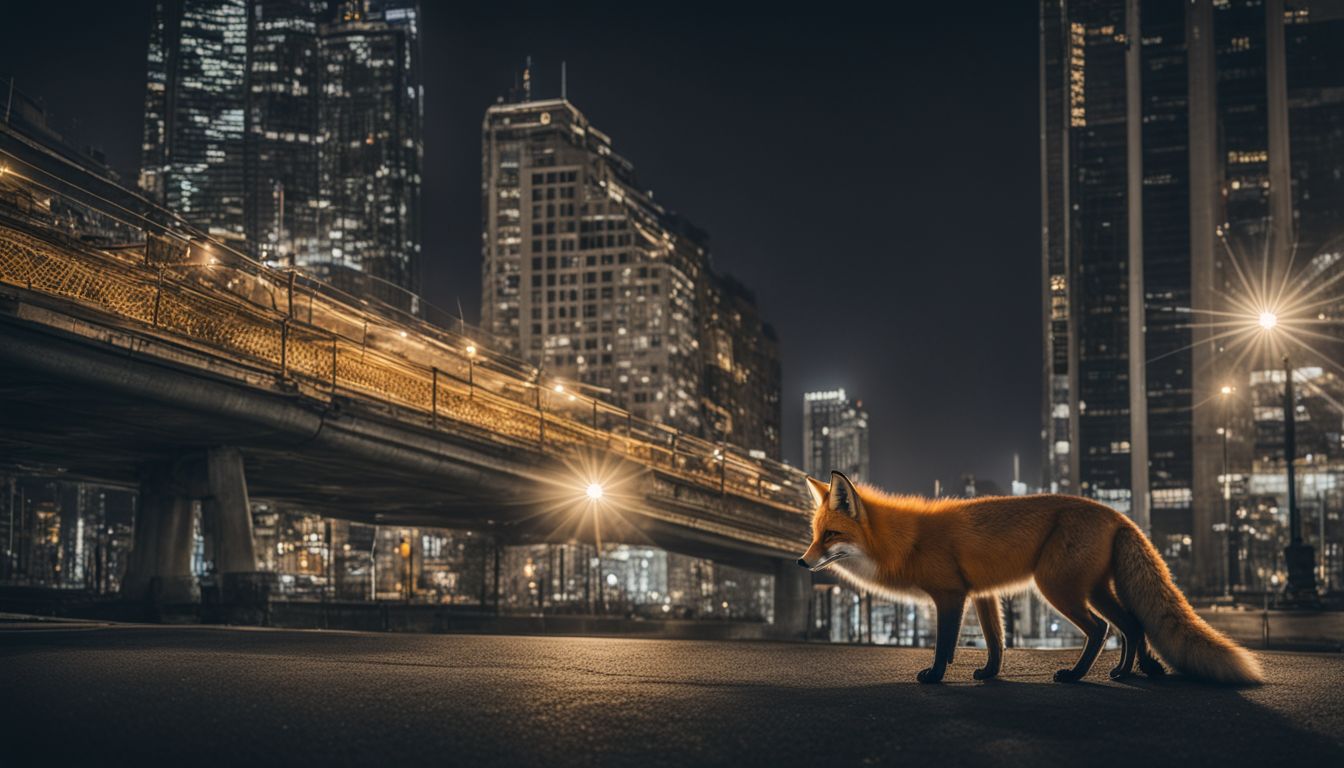 A fox camouflaged in urban setting captured in high-definition.