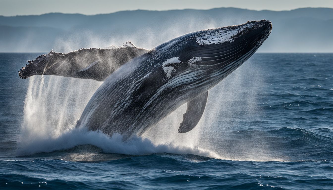 A humpback whale breaching in a vibrant ocean in wildlife photography.