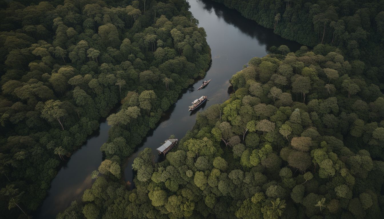 Aerial view of forest monitors using technology in the Amazon.