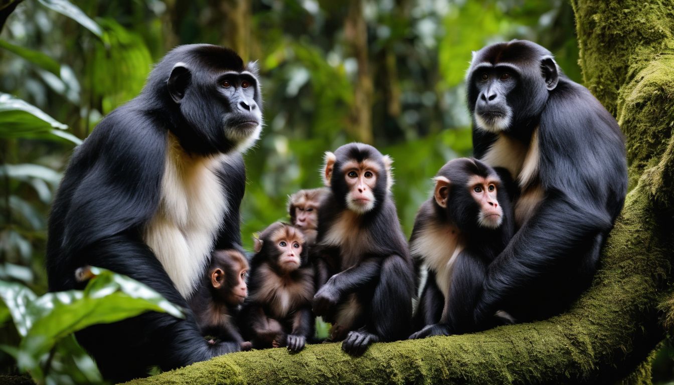 An endangered primate family in a lush rainforest setting.