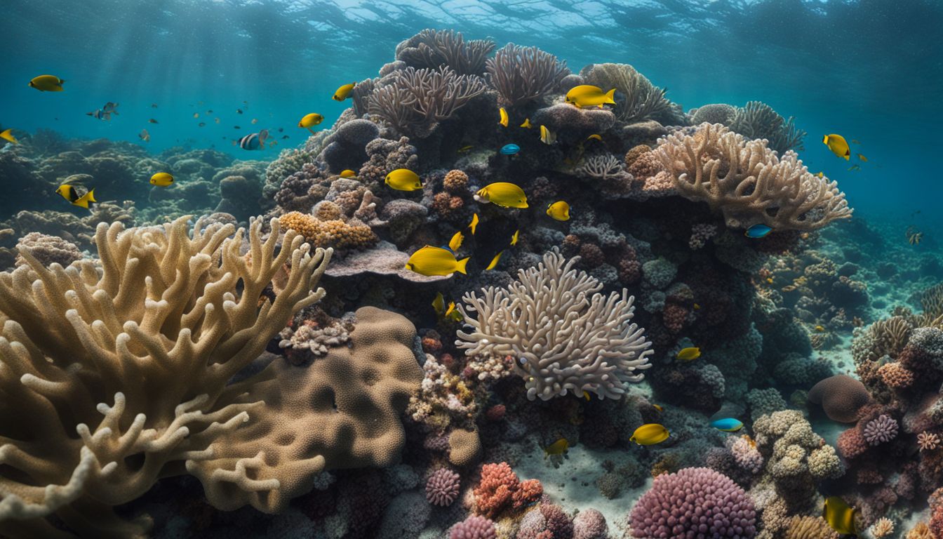 Vibrant coral reef teeming with diverse marine life captured in high quality.