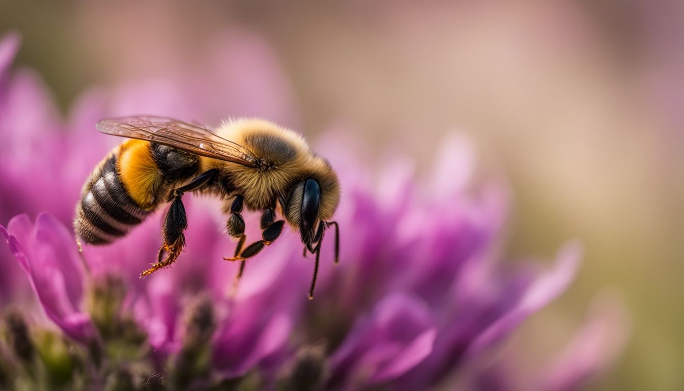 A solitary bee pollinating a wilting flower in a pesticide-laden field.