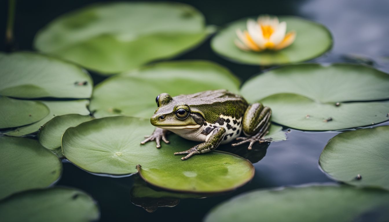 A frog sits on a lily pad in a dwindling wetland.