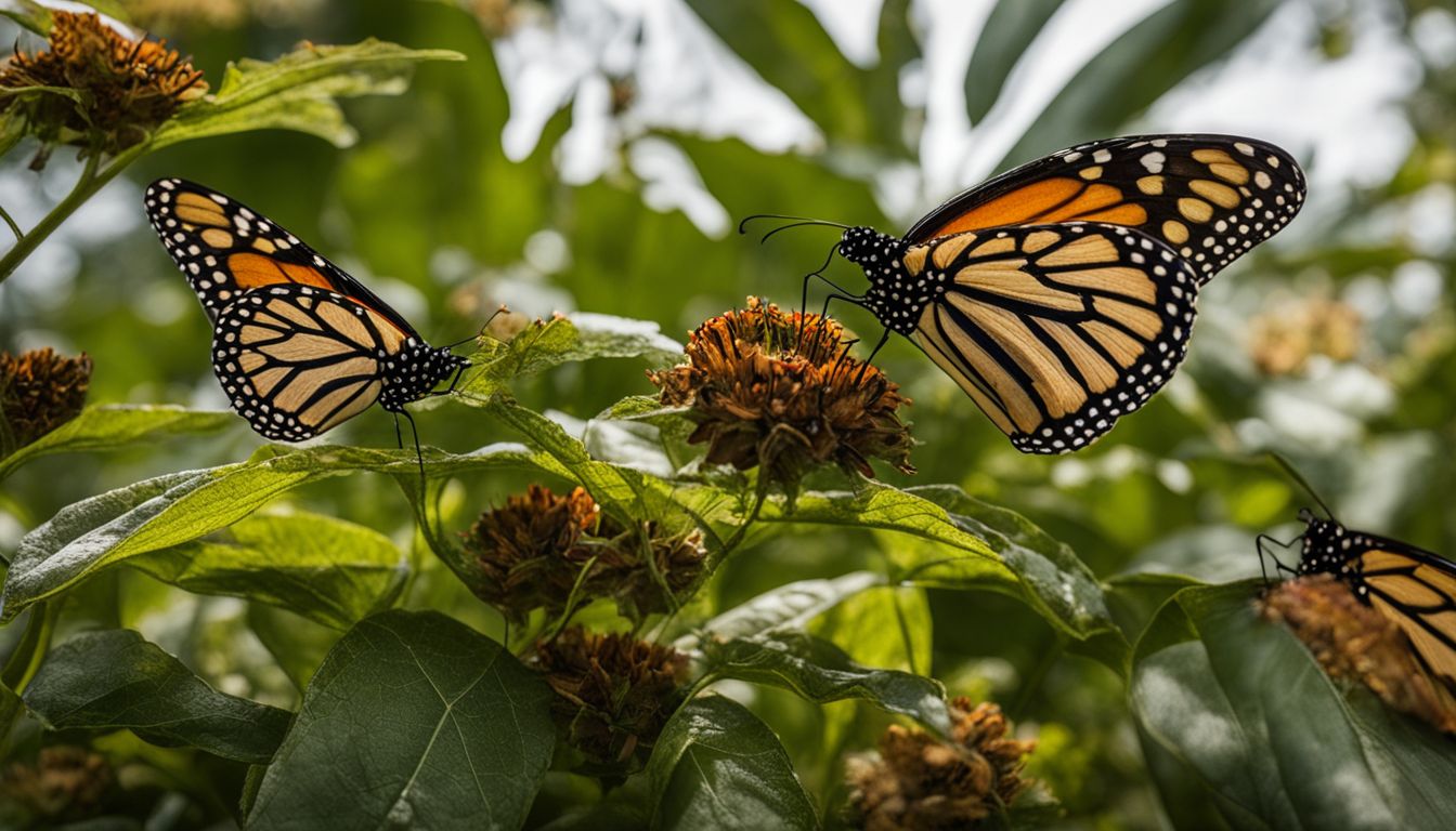 Monarch butterflies migration in vibrant garden, diverse photography styles.